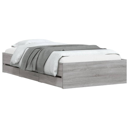 Bedframe met lades bewerkt hout grijs sonoma eiken 90x200 cm 90 x 200 cm Grijs sonoma