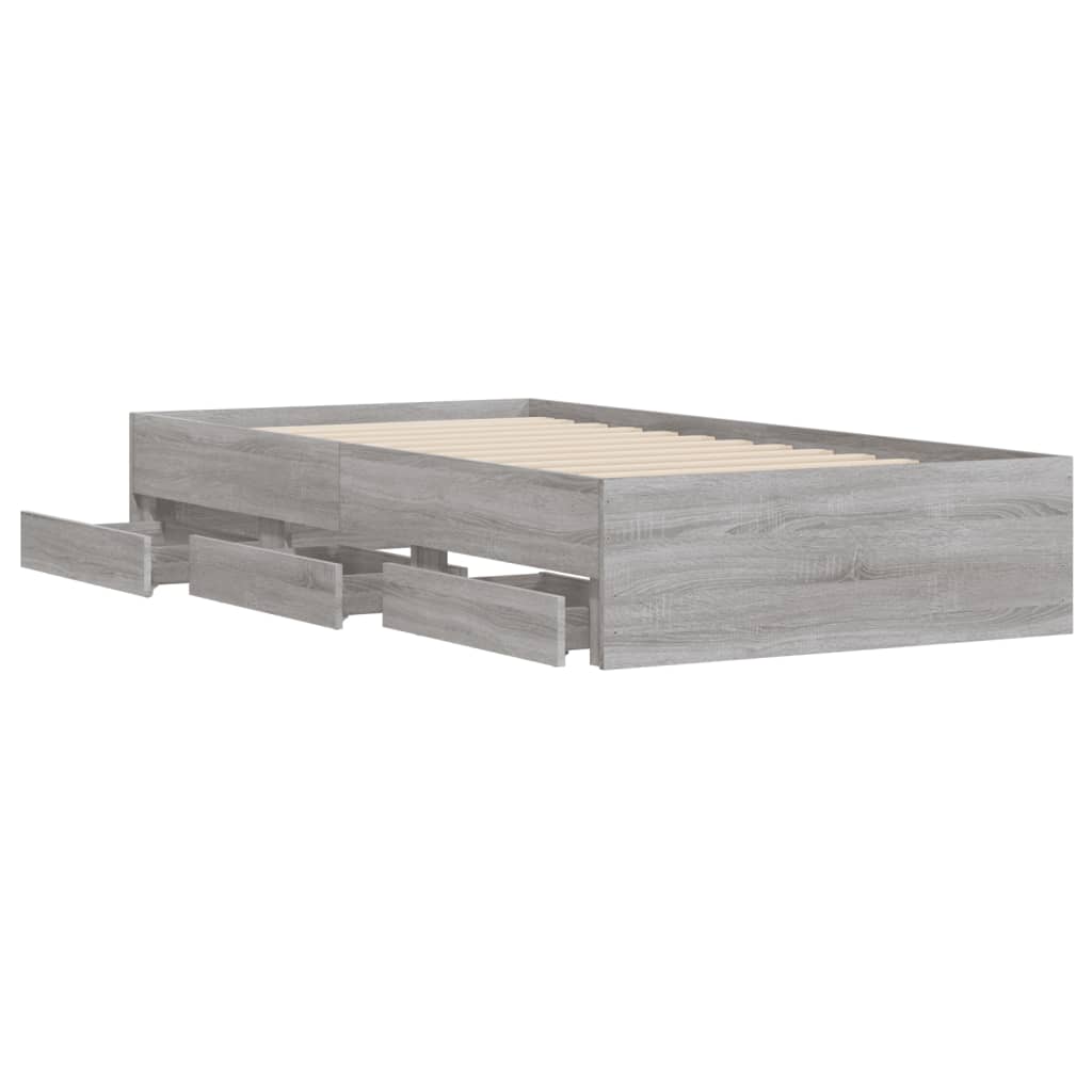 Bedframe met lades bewerkt hout grijs sonoma eiken 90x200 cm 90 x 200 cm Grijs sonoma