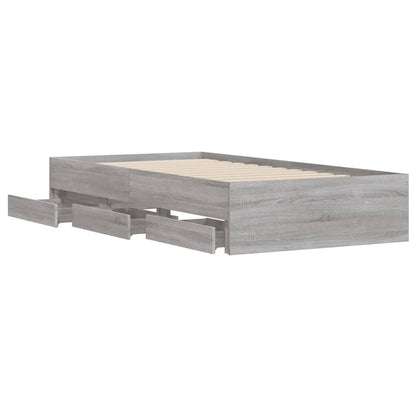 Bedframe met lades bewerkt hout grijs sonoma eiken 90x200 cm 90 x 200 cm Grijs sonoma