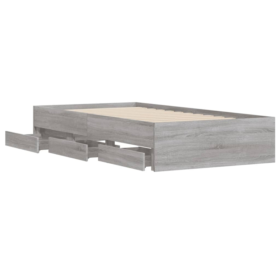 Bedframe met lades bewerkt hout grijs sonoma eiken 90x200 cm 90 x 200 cm Grijs sonoma