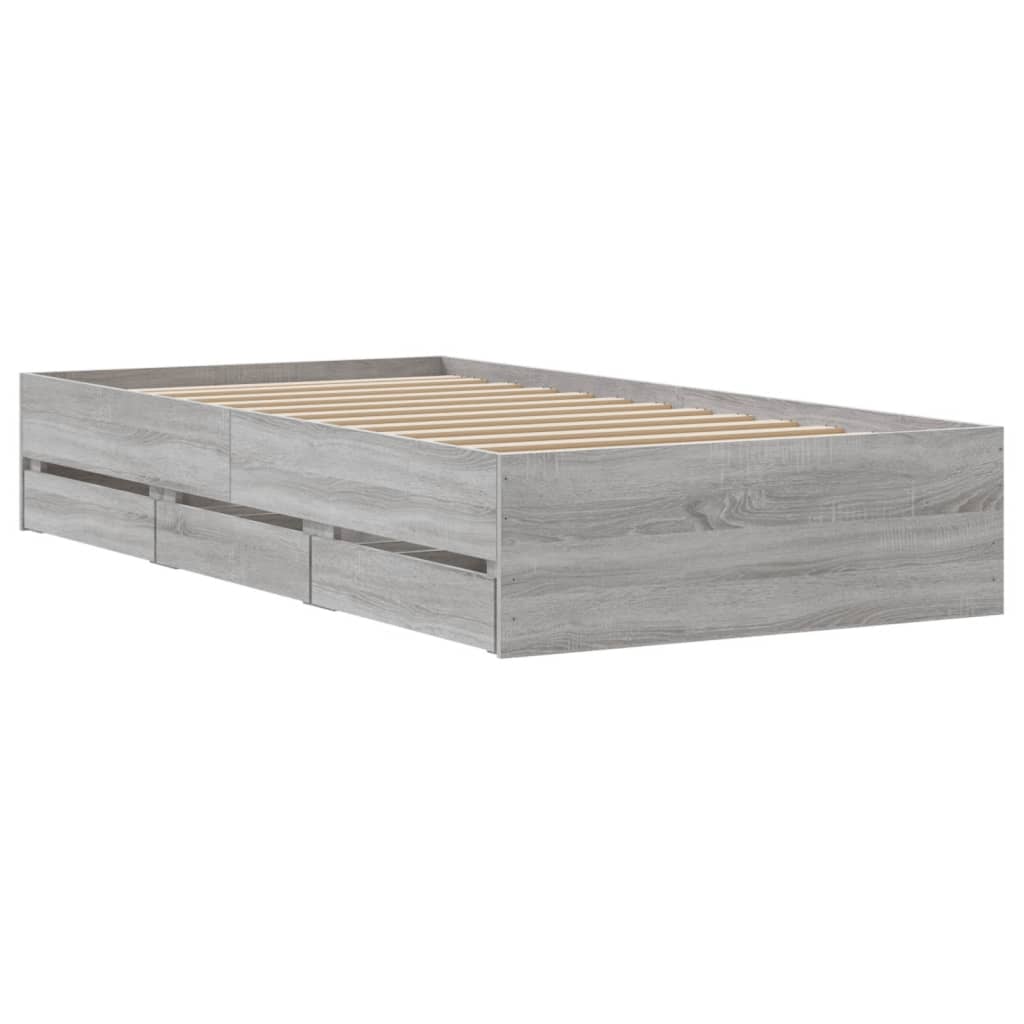 Bedframe met lades bewerkt hout grijs sonoma eiken 90x200 cm 90 x 200 cm Grijs sonoma