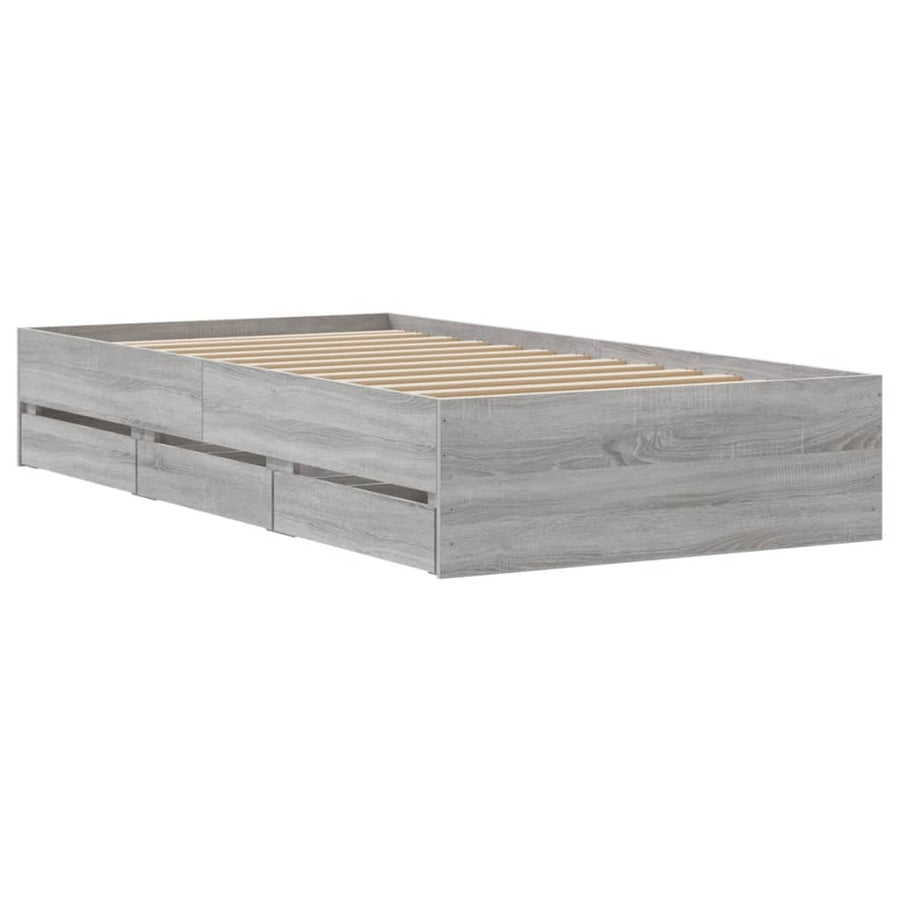 Bedframe met lades bewerkt hout grijs sonoma eiken 90x200 cm 90 x 200 cm Grijs sonoma