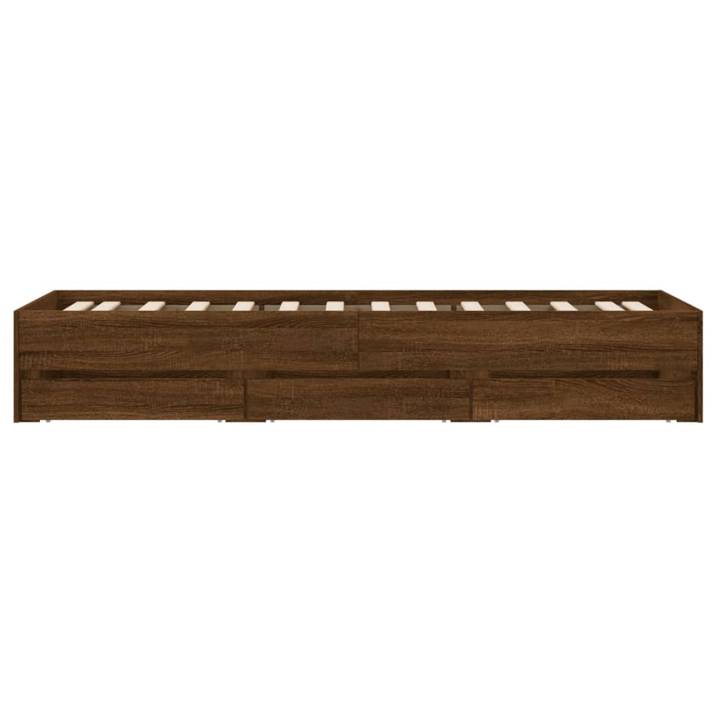 Bedframe met lades bewerkt hout bruineikenkleurig 90x200 cm 90 x 200 cm bruin eikenkleur