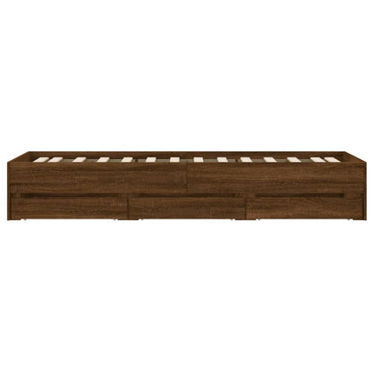 Bedframe met lades bewerkt hout bruineikenkleurig 90x200 cm 90 x 200 cm bruin eikenkleur