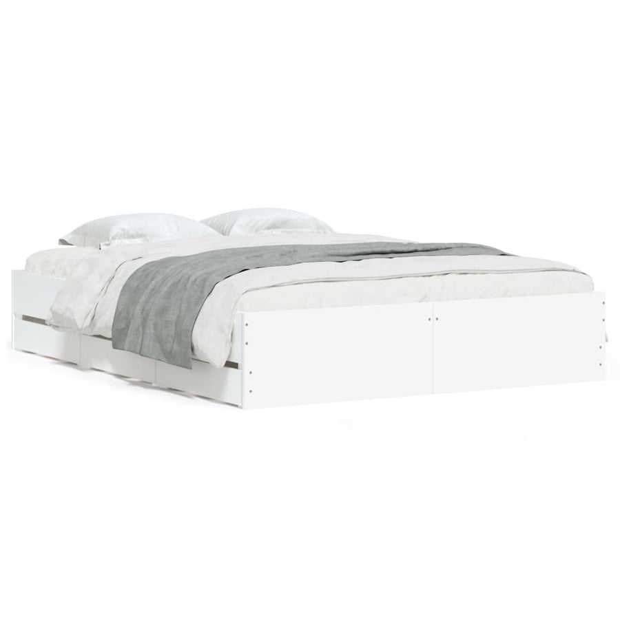 Bedframe met lades bewerkt hout wit 140x190 cm