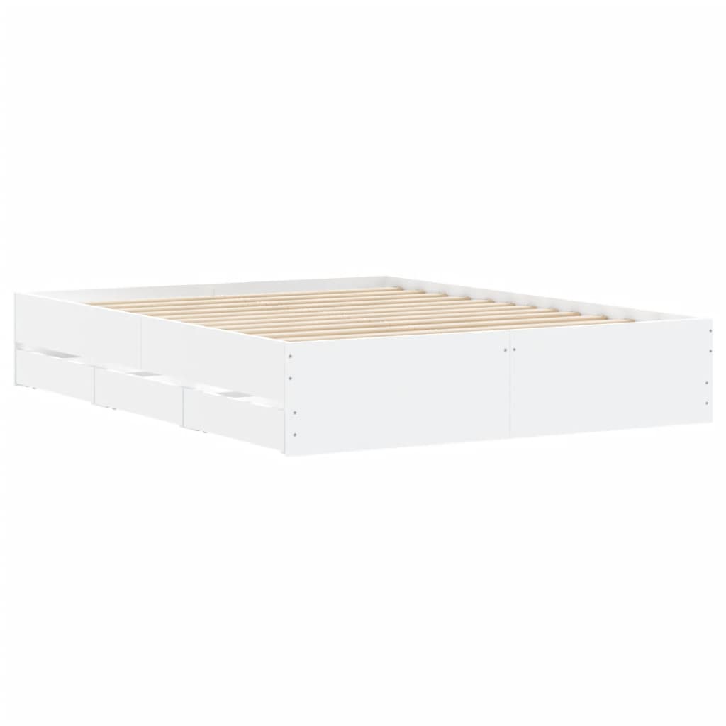 Bedframe met lades bewerkt hout wit 140x190 cm