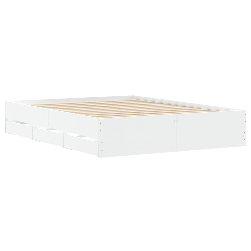 Bedframe met lades bewerkt hout wit 140x190 cm