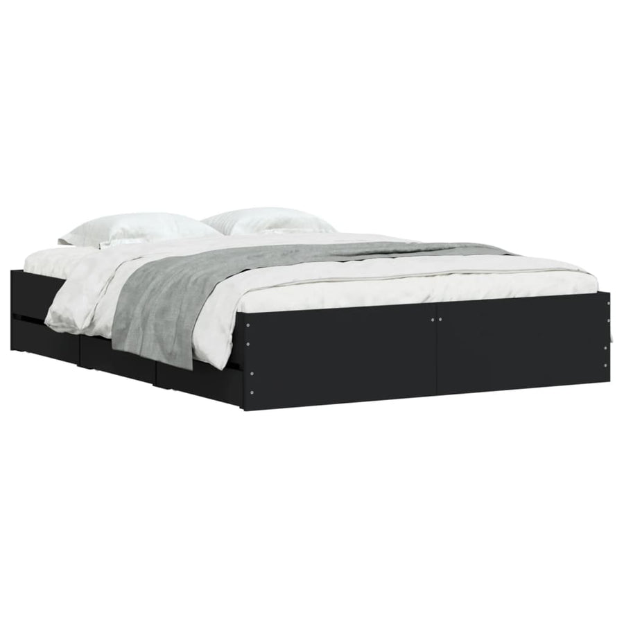 Bedframe met lades bewerkt hout zwart 140x190 cm