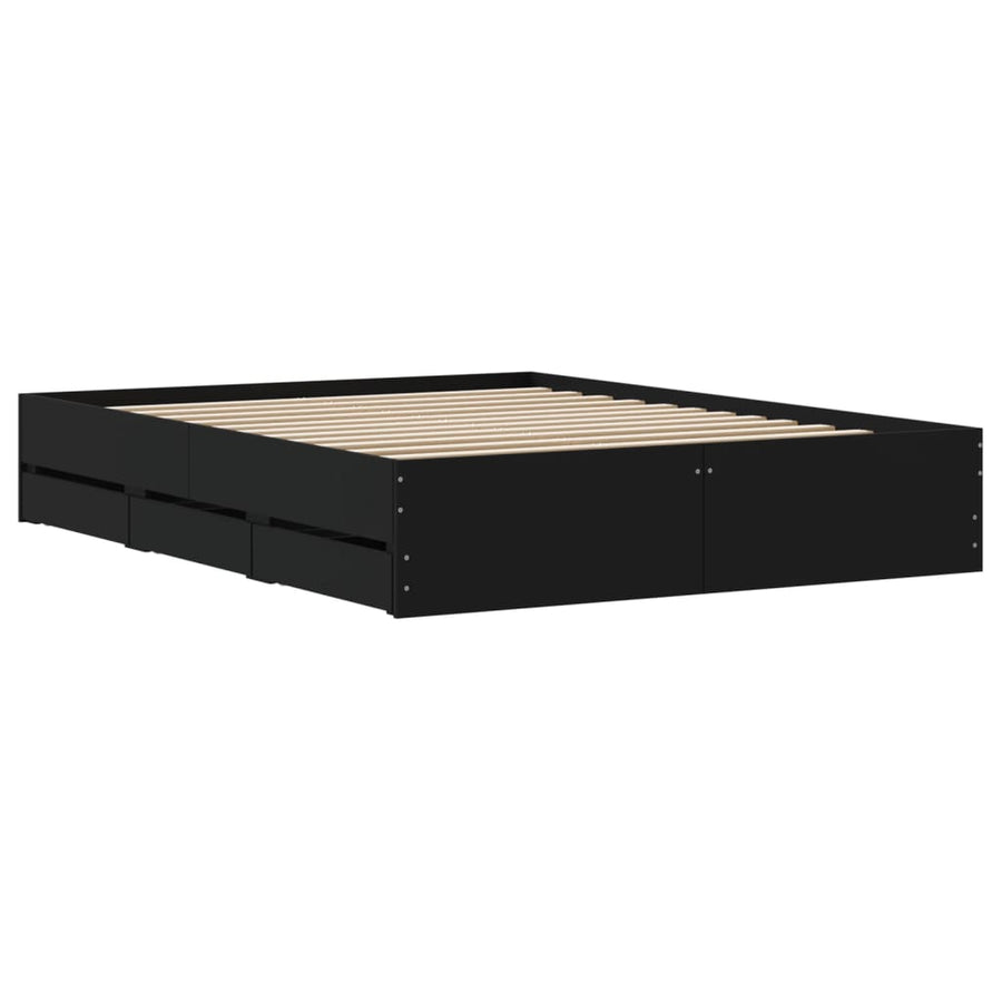 Bedframe met lades bewerkt hout zwart 140x190 cm