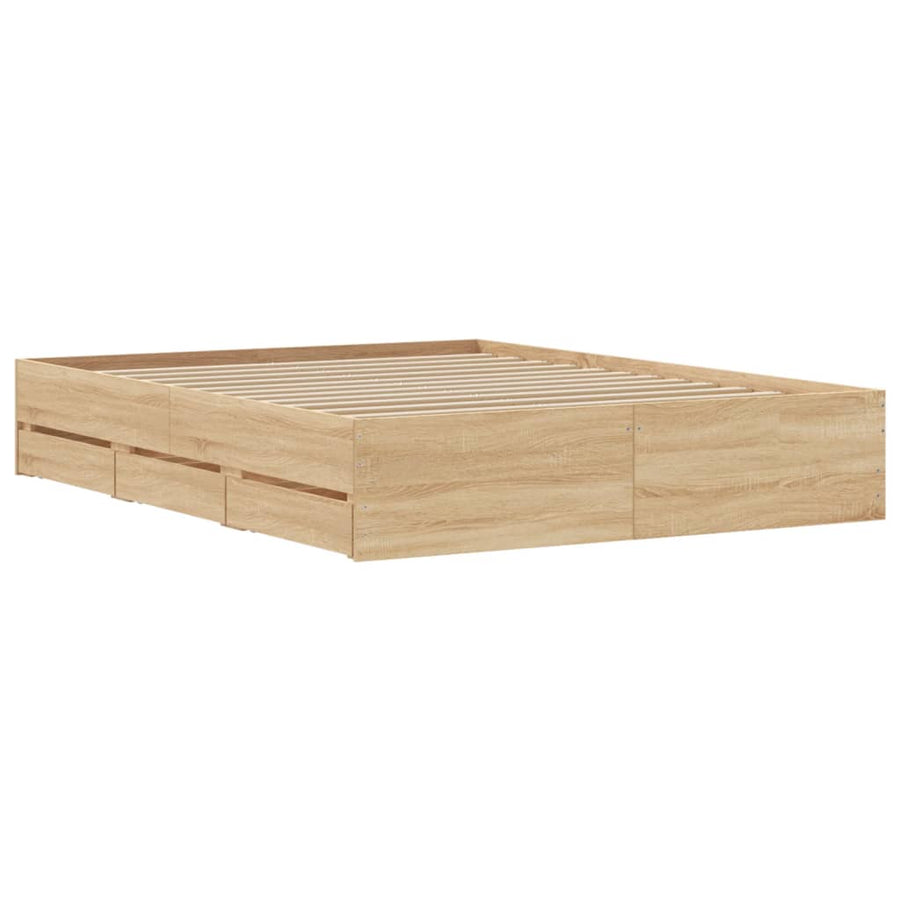 Bedframe met lades bewerkt hout sonoma eikenkleurig 140x190 cm