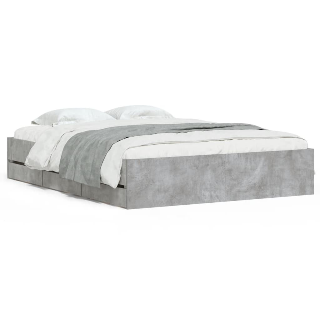 Bedframe met lades bewerkt hout betongrijs 140x190 cm