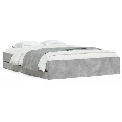Bedframe met lades bewerkt hout betongrijs 140x190 cm