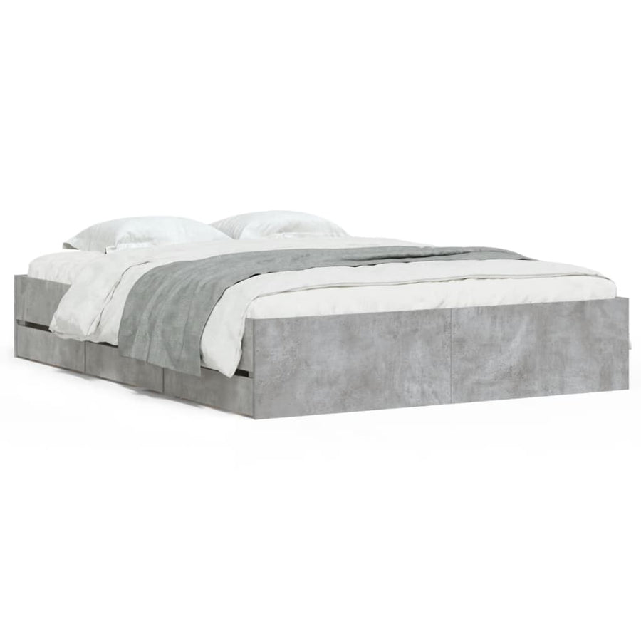 Bedframe met lades bewerkt hout betongrijs 140x190 cm