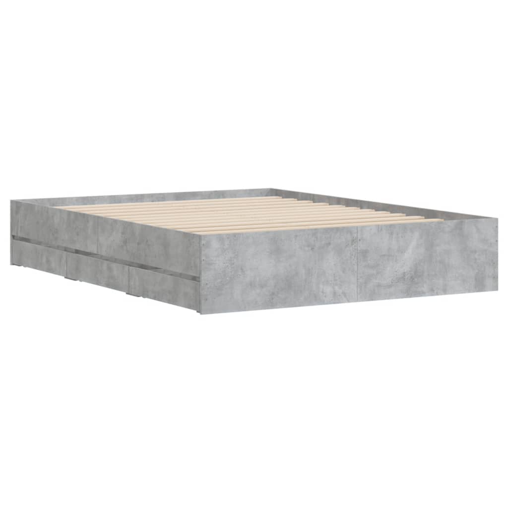 Bedframe met lades bewerkt hout betongrijs 140x190 cm