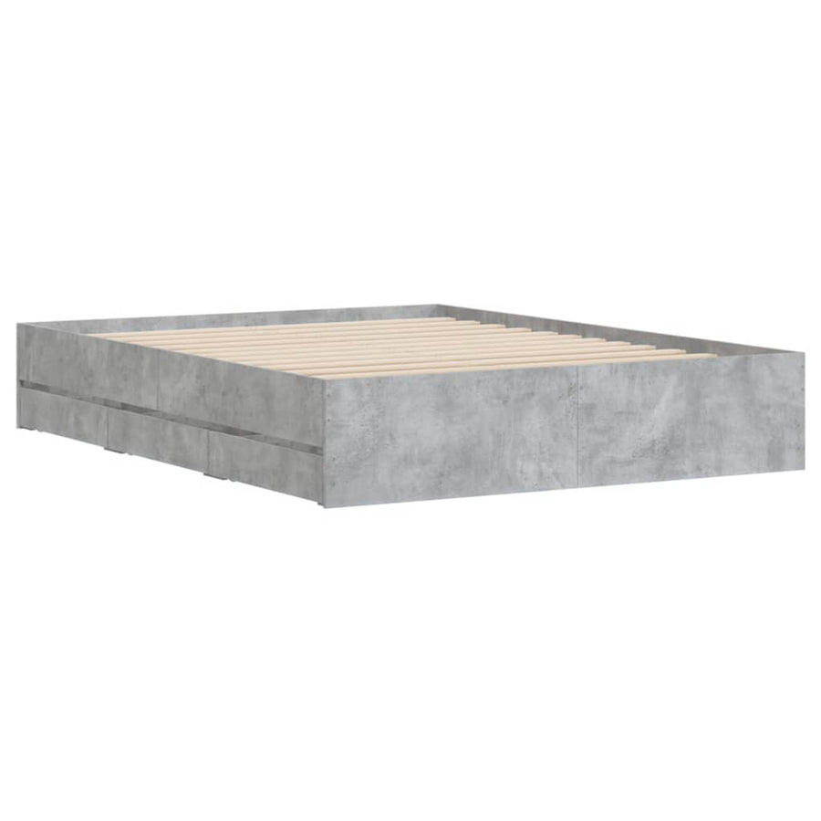 Bedframe met lades bewerkt hout betongrijs 140x190 cm