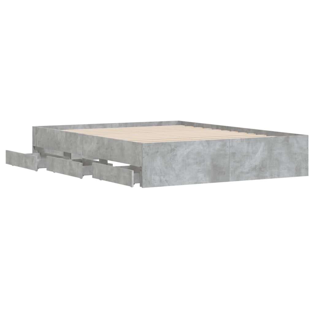 Bedframe met lades bewerkt hout betongrijs 140x190 cm