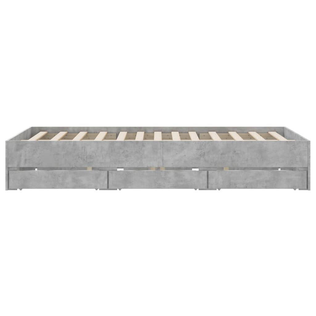 Bedframe met lades bewerkt hout betongrijs 140x190 cm