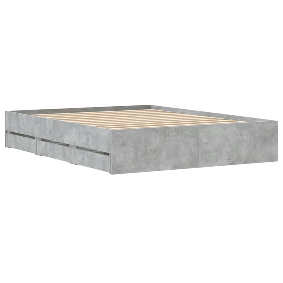 Bedframe met lades bewerkt hout betongrijs 140x190 cm