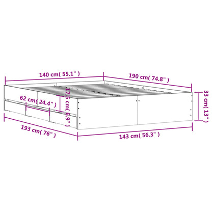 Bedframe met lades bewerkt hout betongrijs 140x190 cm