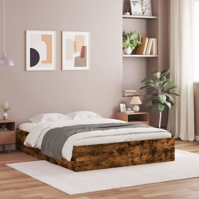 Bedframe met lades bewerkt hout gerookt eikenkleurig 140x190 cm