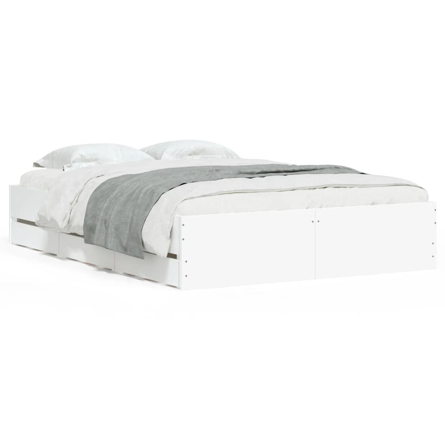 Bedframe met lades bewerkt hout wit 135x190 cm