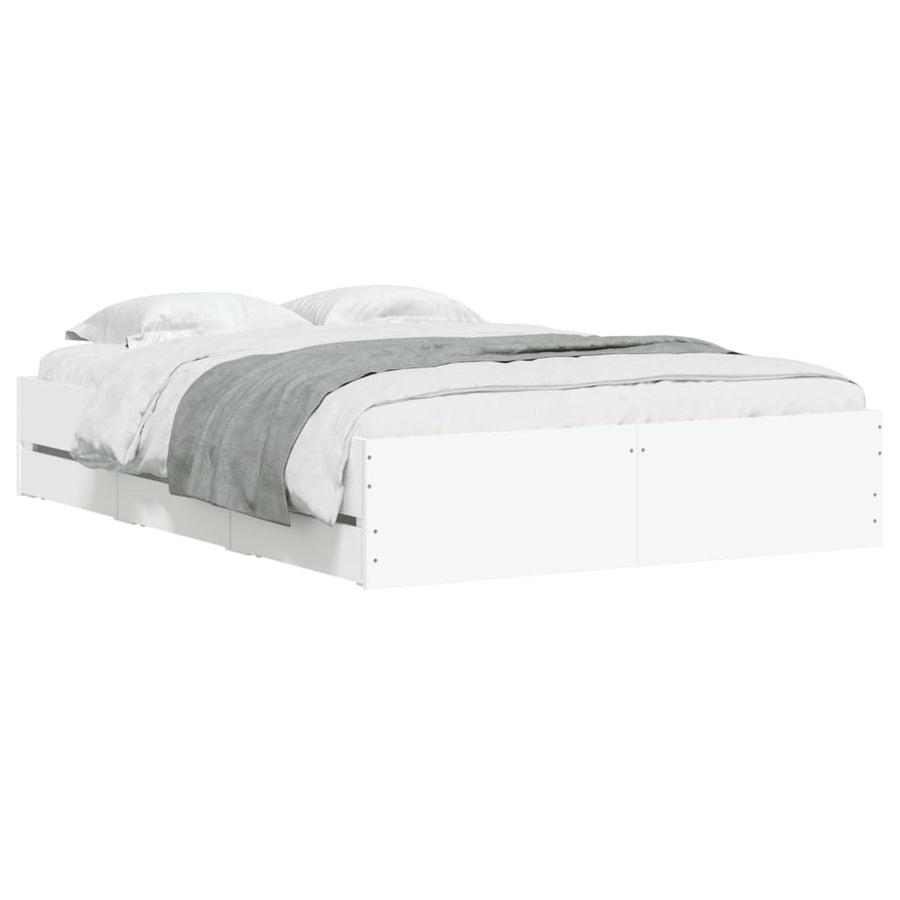 Bedframe met lades bewerkt hout wit 135x190 cm
