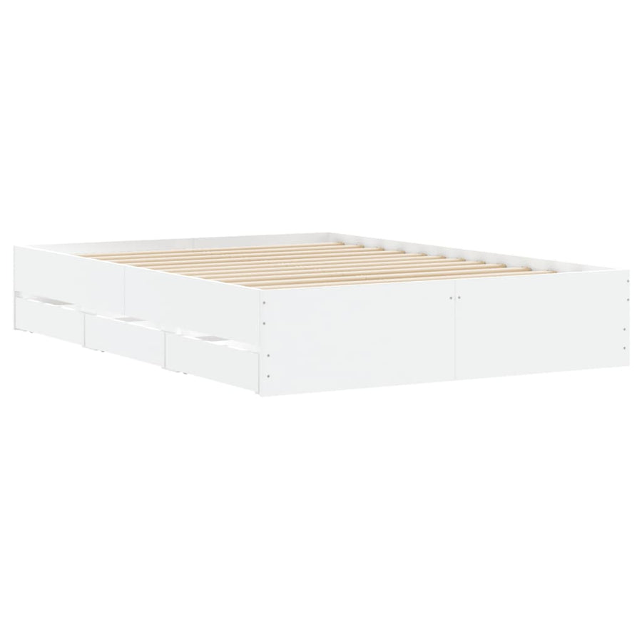 Bedframe met lades bewerkt hout wit 135x190 cm