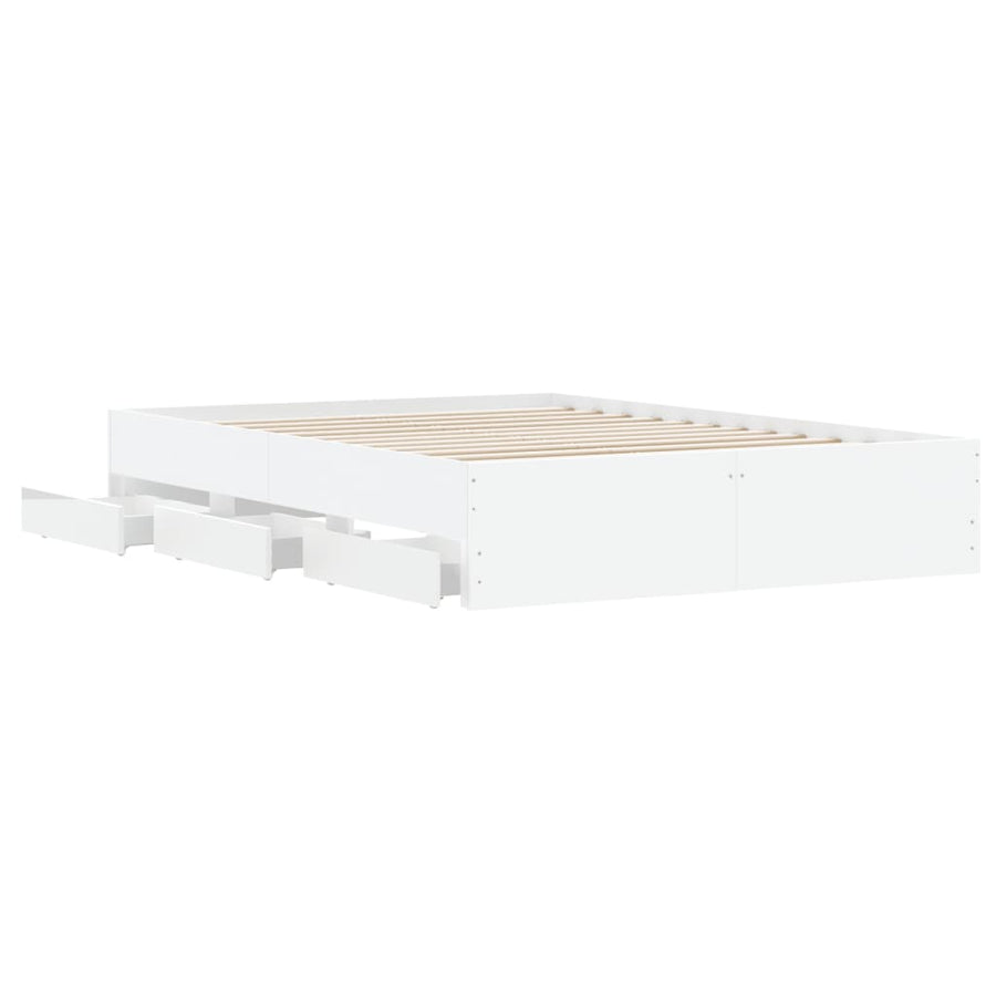 Bedframe met lades bewerkt hout wit 135x190 cm