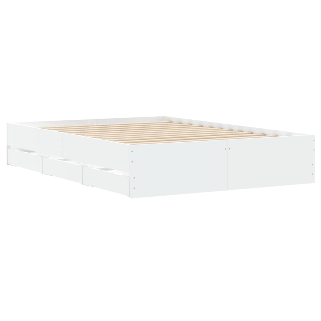 Bedframe met lades bewerkt hout wit 135x190 cm