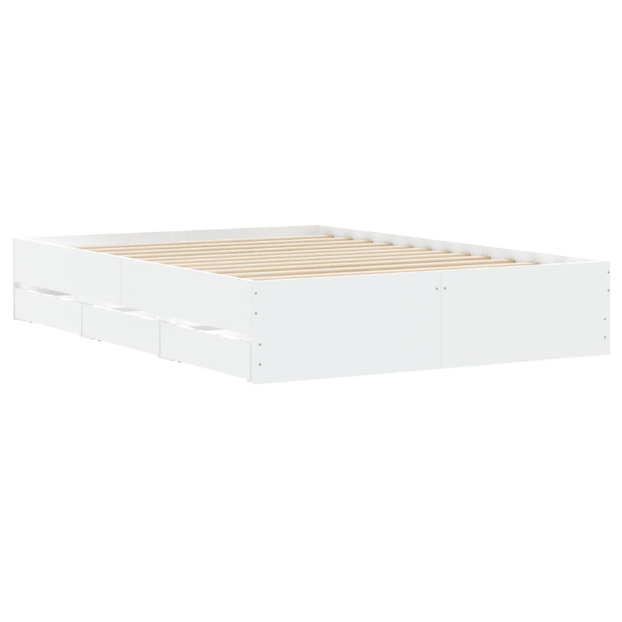 Bedframe met lades bewerkt hout wit 135x190 cm