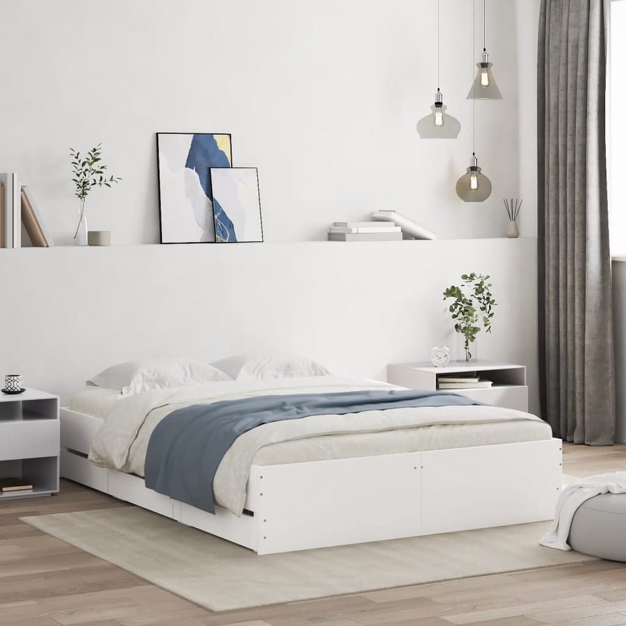 Bedframe met lades bewerkt hout wit 135x190 cm