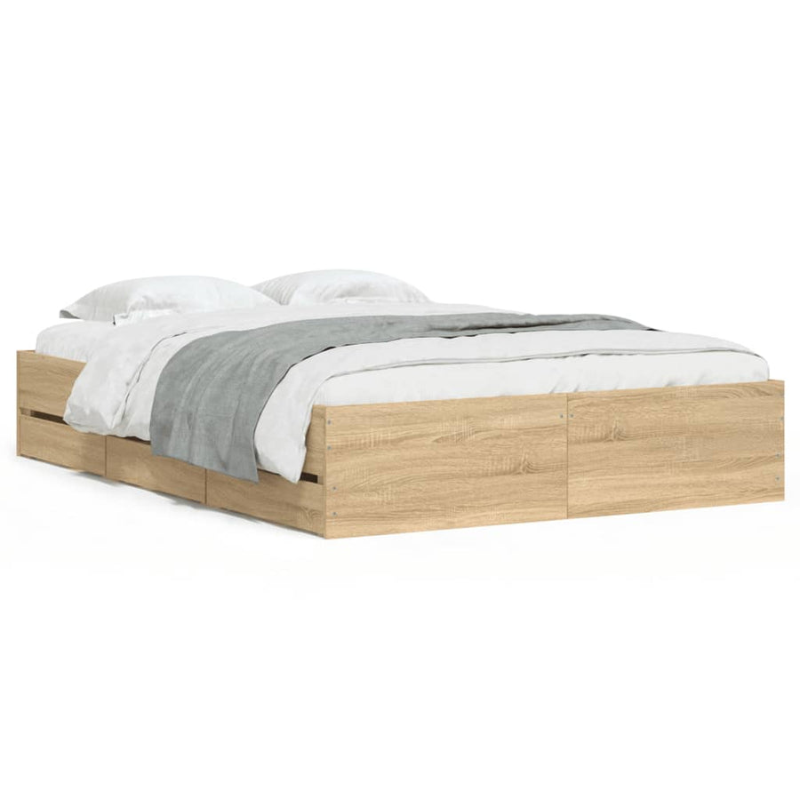 Bedframe Met Lades Bewerkt Hout Kleurig 135 x 190 cm