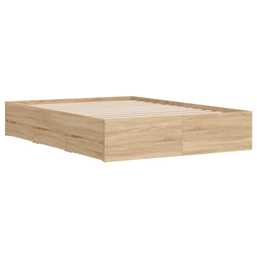 Bedframe Met Lades Bewerkt Hout Kleurig 135 x 190 cm