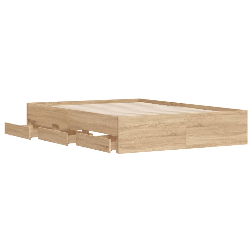 Bedframe Met Lades Bewerkt Hout Kleurig 135 x 190 cm