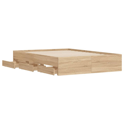 Bedframe Met Lades Bewerkt Hout Kleurig 135 x 190 cm