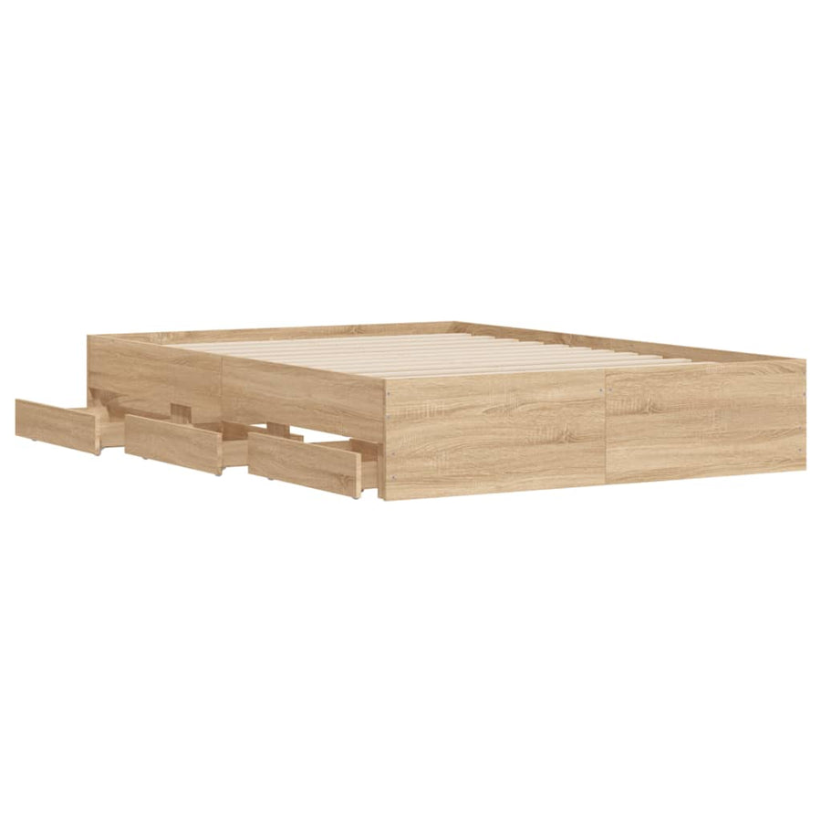 Bedframe Met Lades Bewerkt Hout Kleurig 135 x 190 cm