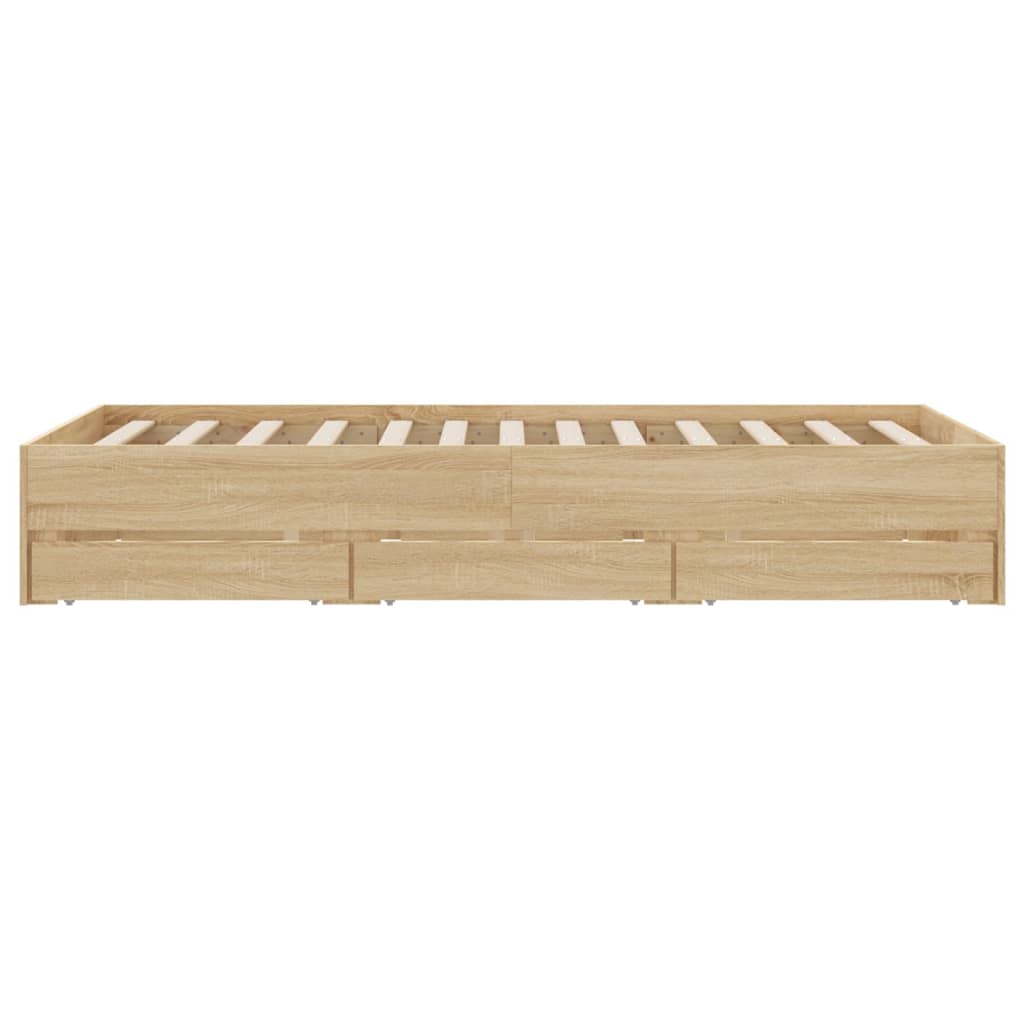 Bedframe Met Lades Bewerkt Hout Kleurig 135 x 190 cm