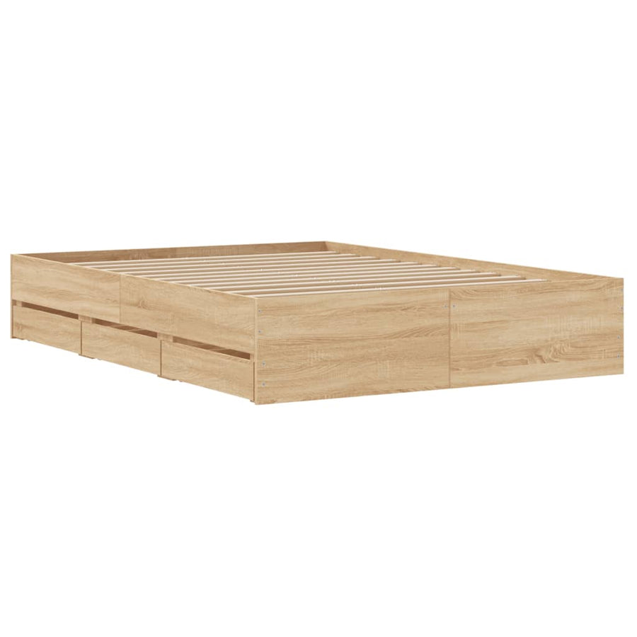 Bedframe Met Lades Bewerkt Hout Kleurig 135 x 190 cm