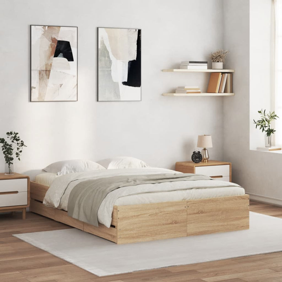 Bedframe Met Lades Bewerkt Hout Kleurig 135 x 190 cm