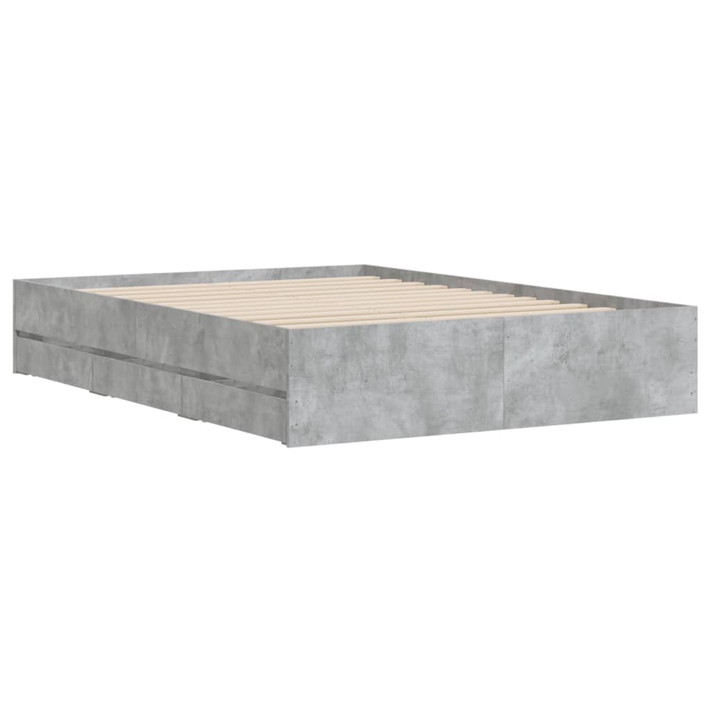 Bedframe met lades bewerkt hout betongrijs 135x190 cm 135 x 190 cm Betongrijs