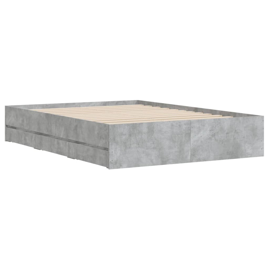 Bedframe met lades bewerkt hout betongrijs 135x190 cm 135 x 190 cm Betongrijs