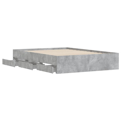 Bedframe met lades bewerkt hout betongrijs 135x190 cm 135 x 190 cm Betongrijs