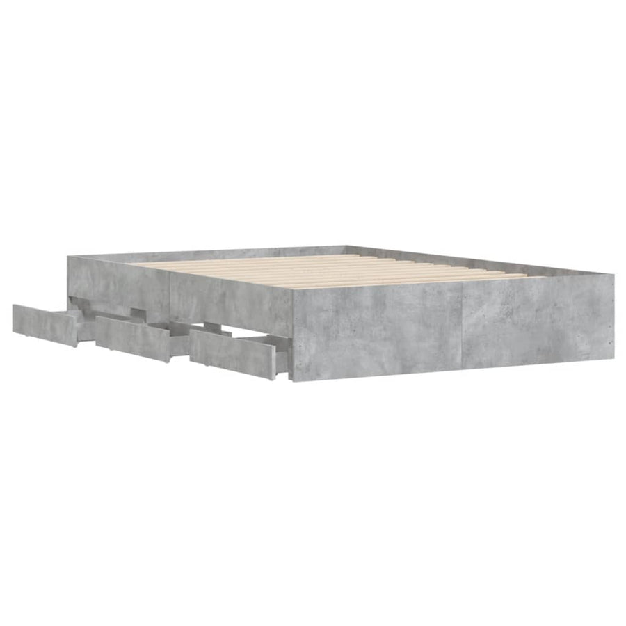 Bedframe met lades bewerkt hout betongrijs 135x190 cm 135 x 190 cm Betongrijs