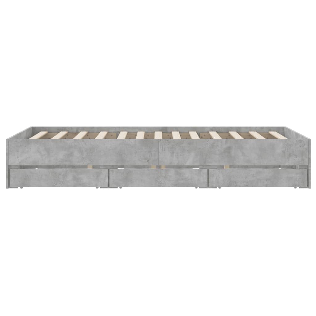 Bedframe met lades bewerkt hout betongrijs 135x190 cm 135 x 190 cm Betongrijs