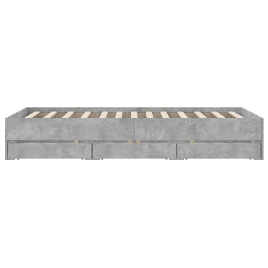 Bedframe met lades bewerkt hout betongrijs 135x190 cm 135 x 190 cm Betongrijs