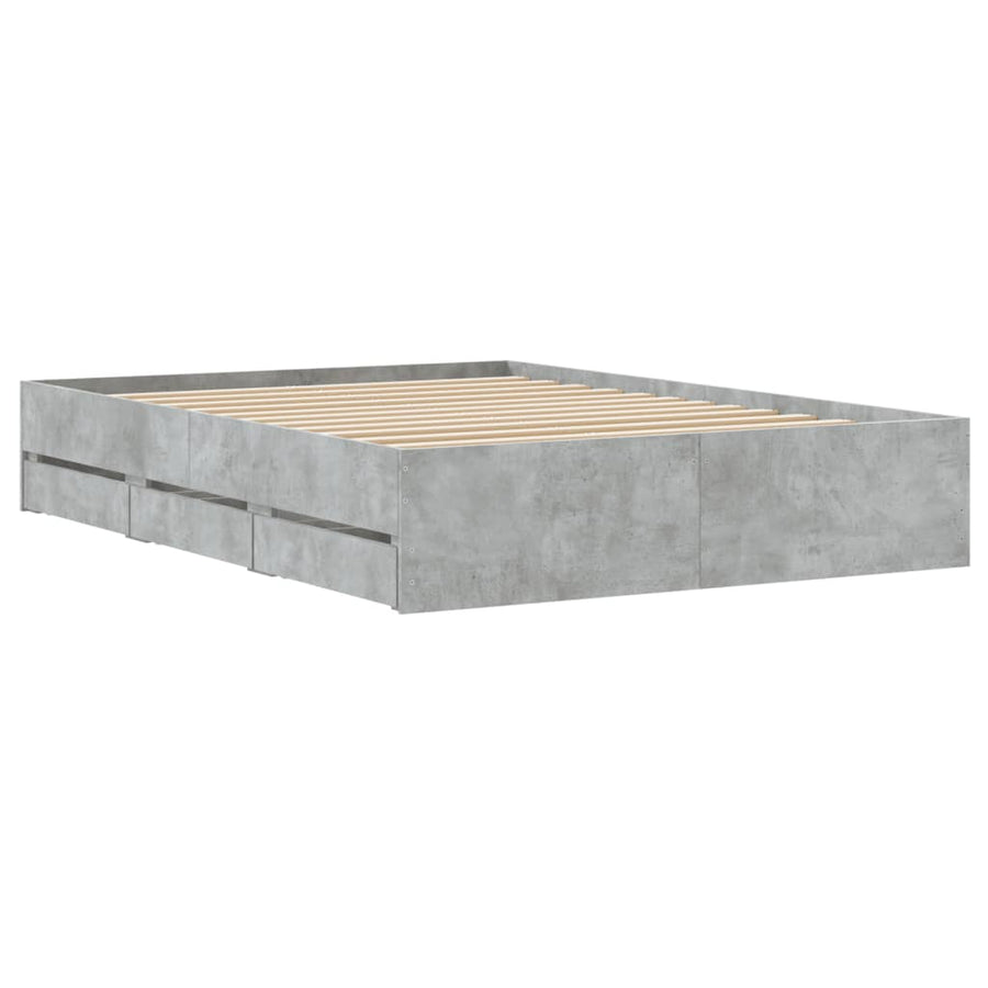 Bedframe met lades bewerkt hout betongrijs 135x190 cm 135 x 190 cm Betongrijs
