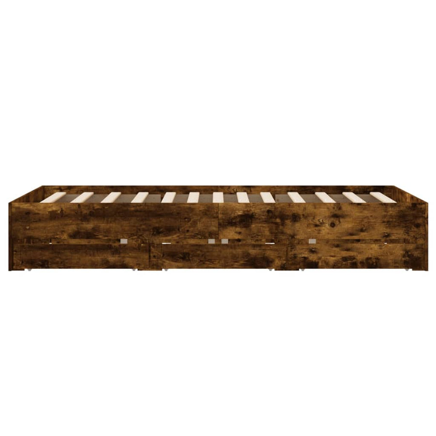 Bedframe met lades bewerkt hout gerookt eikenkleurig 135x190 cm 135 x 190 cm Gerookt eiken
