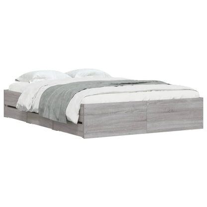 Bedframe met lades bewerkt hout grijs sonoma eiken 135x190 cm 135 x 190 cm Grijs sonoma