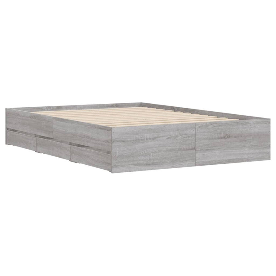Bedframe met lades bewerkt hout grijs sonoma eiken 135x190 cm 135 x 190 cm Grijs sonoma