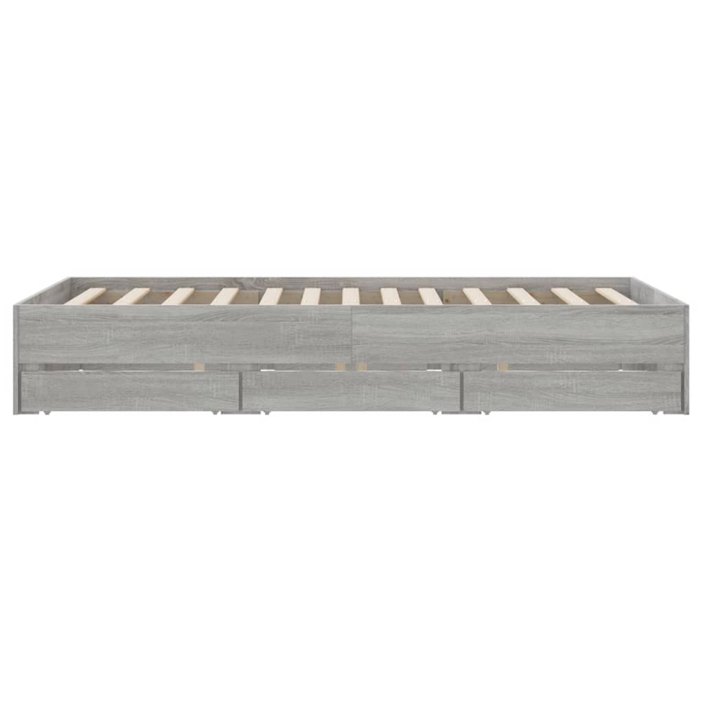 Bedframe met lades bewerkt hout grijs sonoma eiken 135x190 cm 135 x 190 cm Grijs sonoma